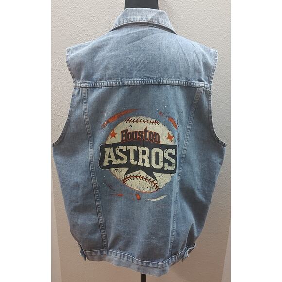 Houston Astros Adult Plus Size Denim Vest Baseball Jean Jacket MLB Original Read - Picture 5 of 8